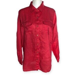 Calvin Klein Coral Long Sleeve Button Front Linen Shirt
